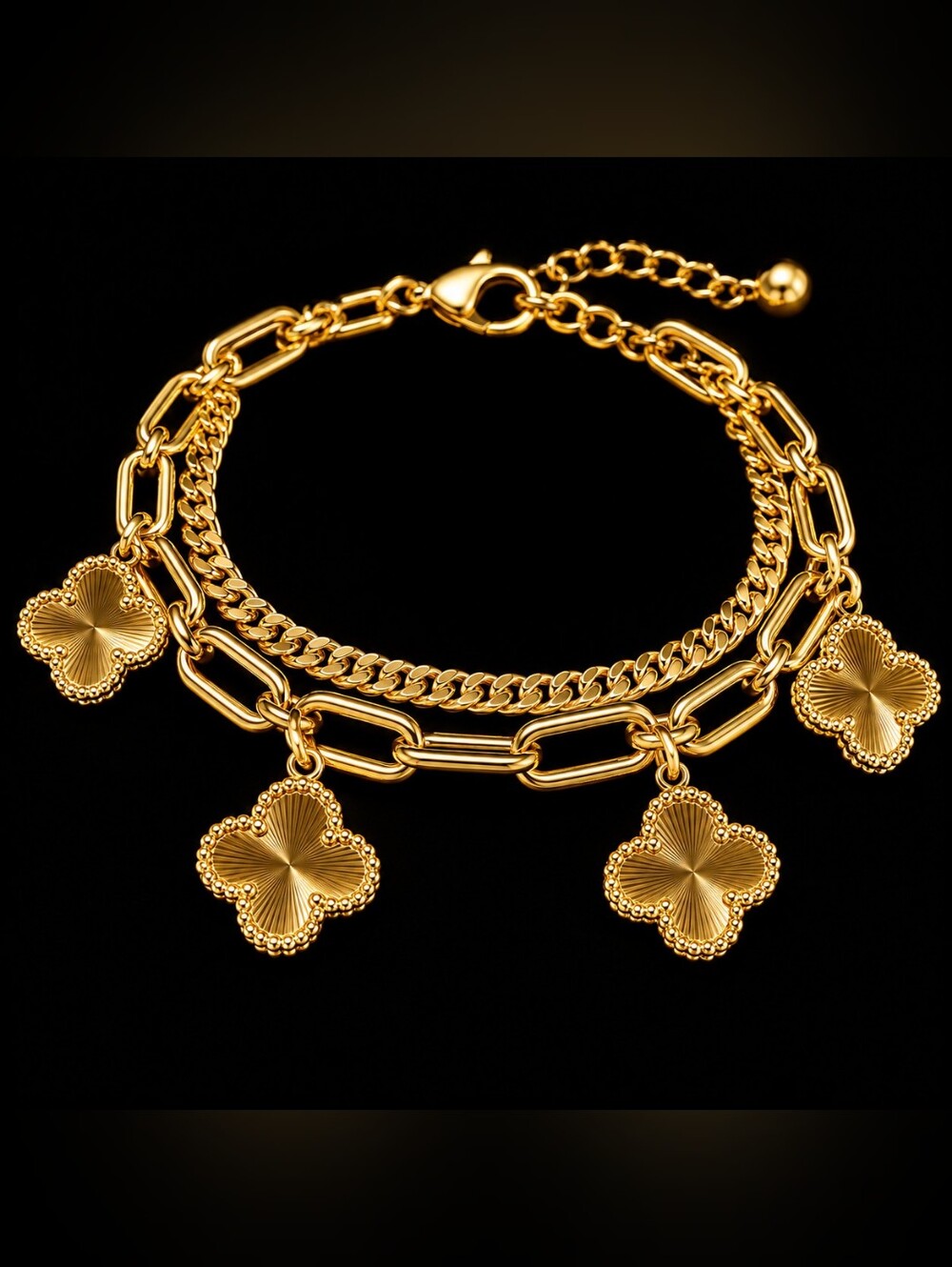 22kgp Dubai Jewelry Gold Four-Leaf Charm Bracelet - Women Jewelry